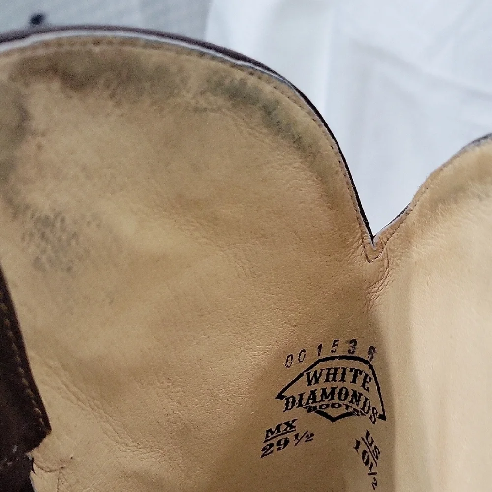 White Diamonds Brown Western Cowboy Boots with Embroidery Size 10.5
